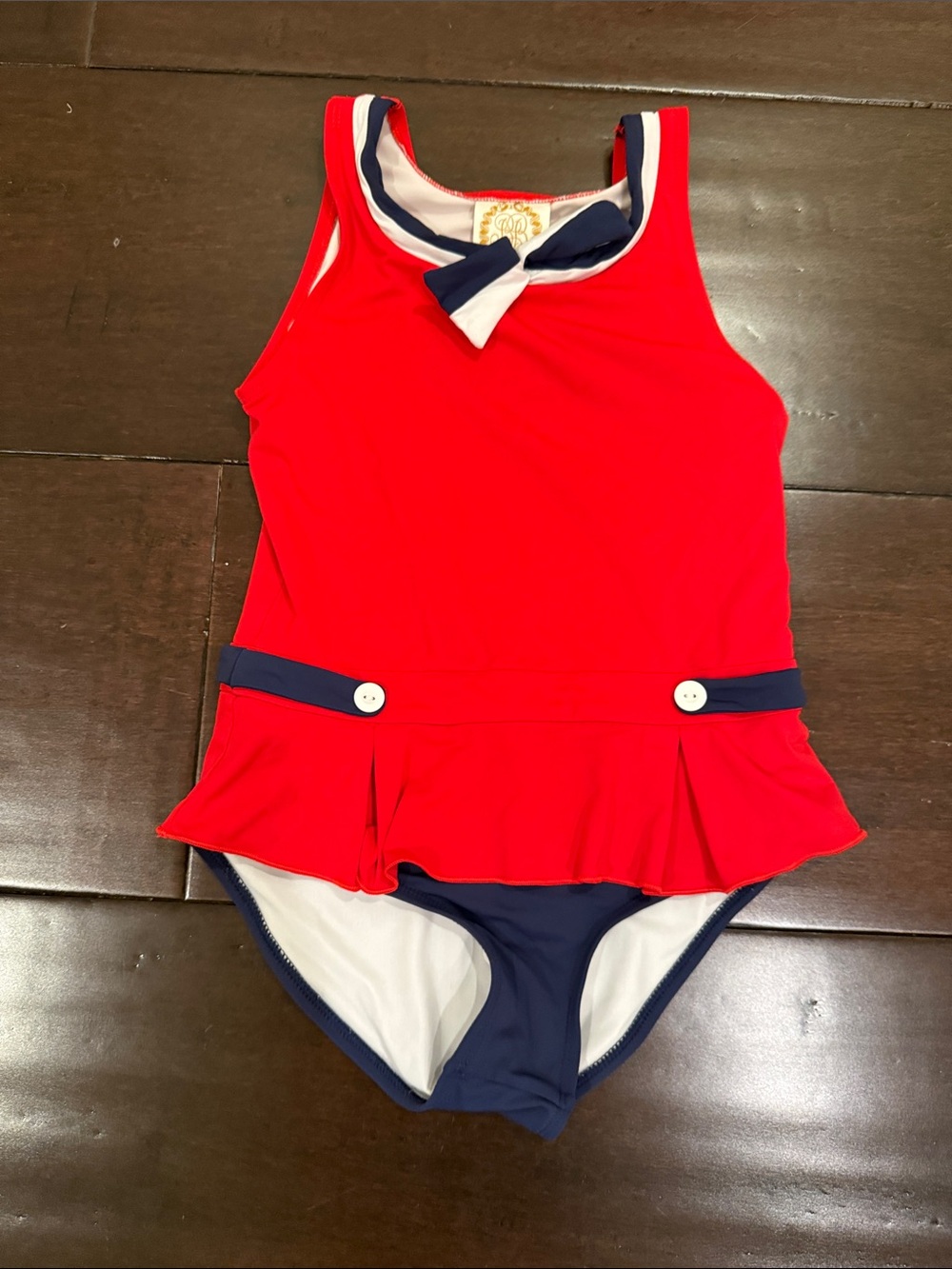 The Beaufort Bonnet Company Red & Navy Peplum One-Piece Swimsuit - Kids